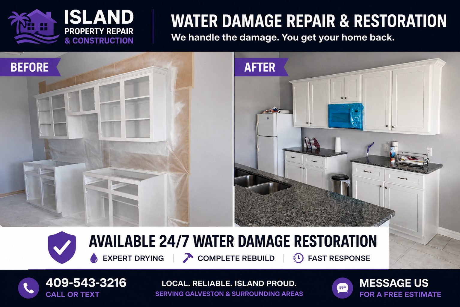 Cabinet Installation project by Island Property Repair and Construction in Galveston